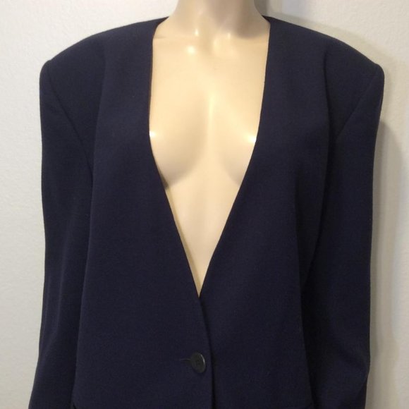 Linda Allred for ELLEN TRACY vintage 90's Navy Blue Blazer 100% wool EUC Size 16 - Picture 5 of 11